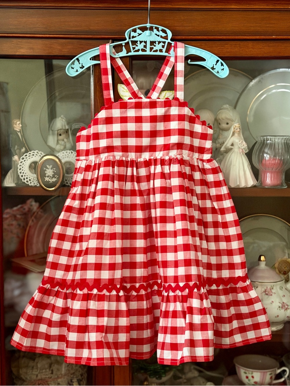 Girls Red and White Gingham Dress - Picture 2 of 12